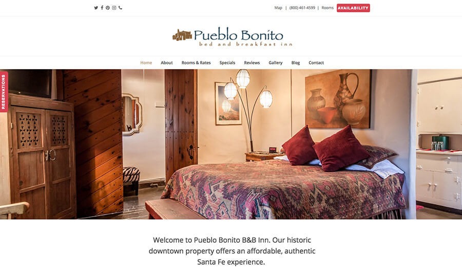 Web design portfolio: Pueblo Bonito Bed and Breakfast Inn website redesign